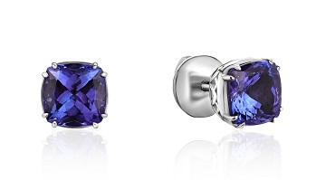 Золотые серьги-пусеты с танзанитами